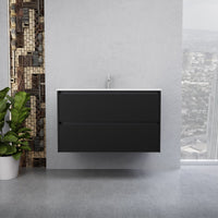 Inda - Mobile bagno L.100 con lavabo lucido / Nero opaco 2 cassetti - Smeraldo