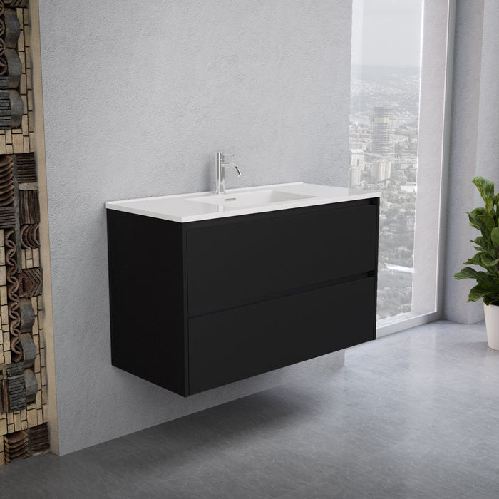 Inda - Mobile bagno L.100 con lavabo lucido / Nero opaco 2 cassetti - Smeraldo