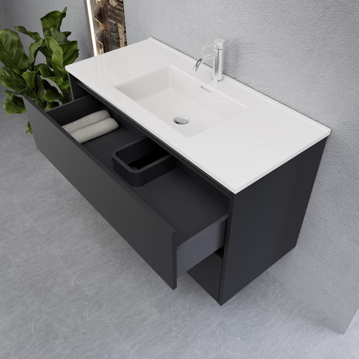 Inda - Mobile bagno L.100 con lavabo lucido / Nero opaco 2 cassetti - Smeraldo