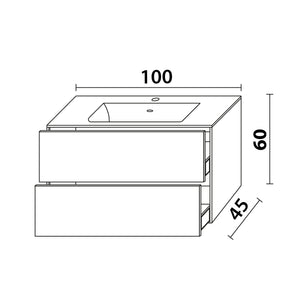 Inda - Mobile bagno L.100 con lavabo lucido / Bianco lucido 2 cassetti - Smeraldo