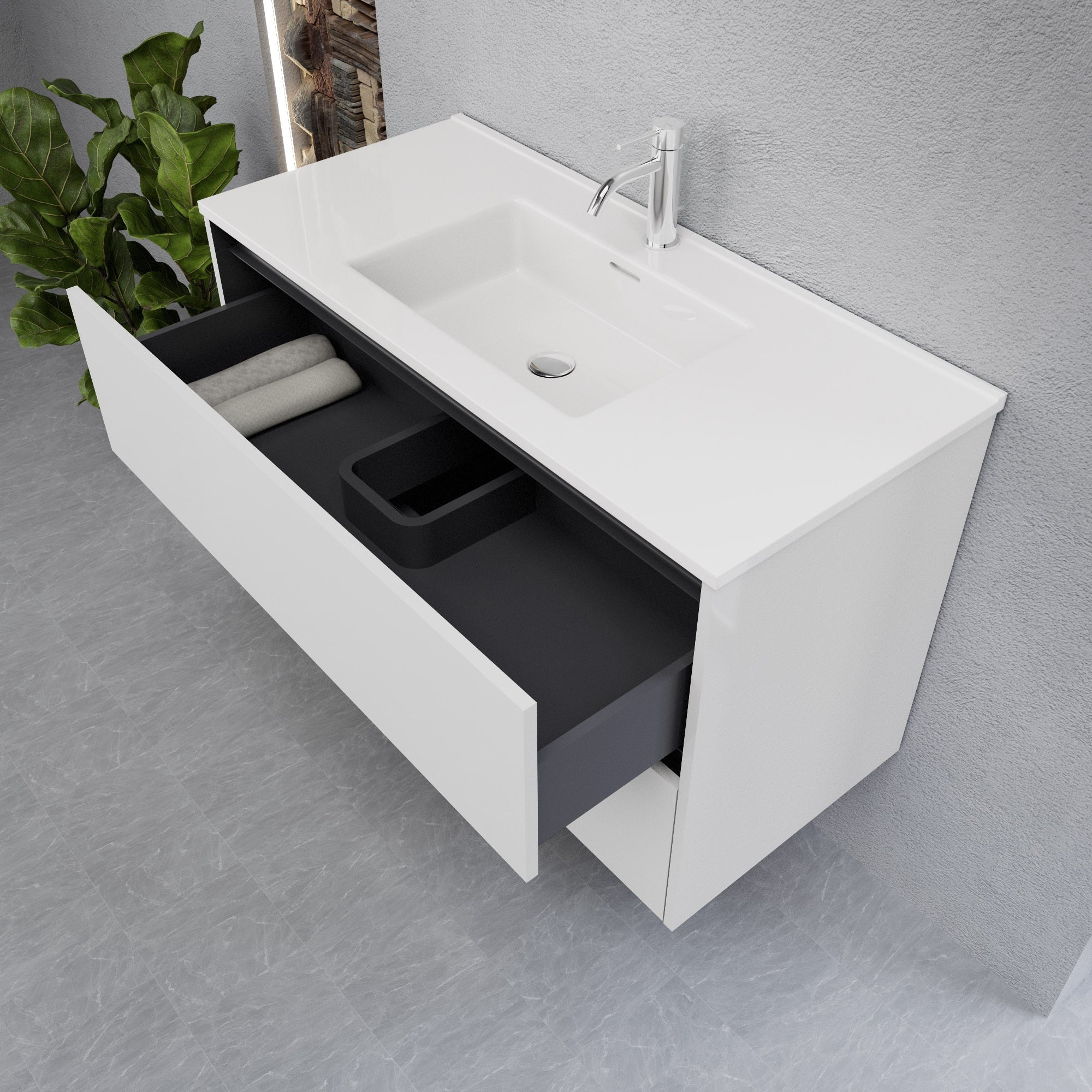 Inda - Mobile bagno L.100 con lavabo lucido / Bianco lucido 2 cassetti - Smeraldo