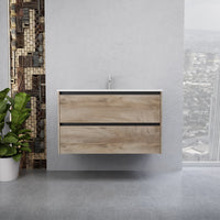 Inda - Mobile bagno L.100 con lavabo lucido / Rovere naturale 2 cassetti - Smeraldo