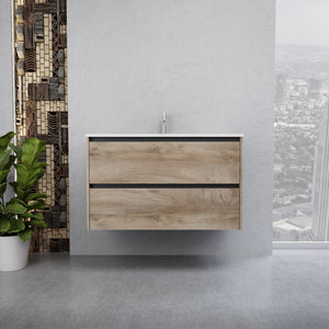 Inda - Mobile bagno L.100 con lavabo lucido / Rovere naturale 2 cassetti - Smeraldo