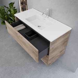 Inda - Mobile bagno L.100 con lavabo lucido / Rovere naturale 2 cassetti - Smeraldo