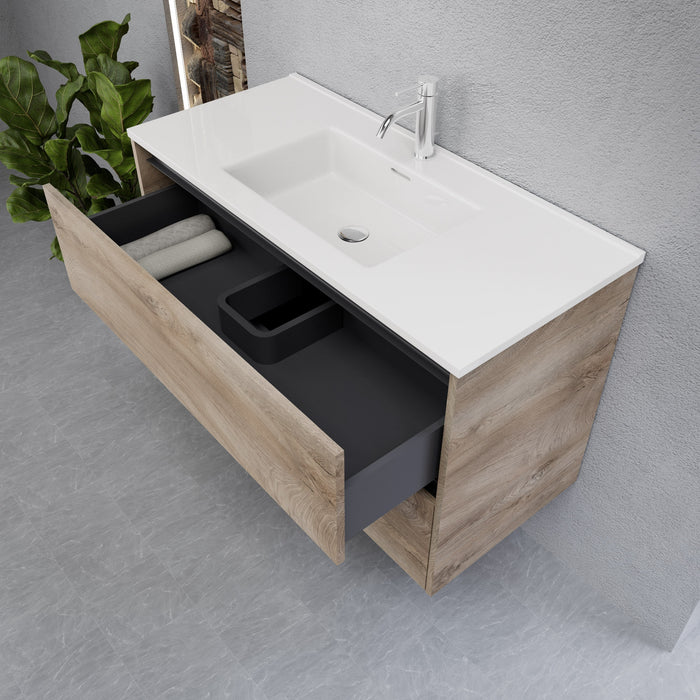 Inda - Mobile bagno L.100 con lavabo lucido / Rovere naturale 2 cassetti - Smeraldo