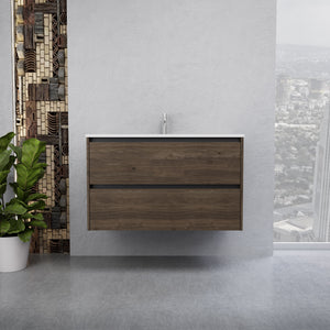 Inda - Mobile bagno L.100 con lavabo lucido / Rovere castano 2 cassetti - Smeraldo