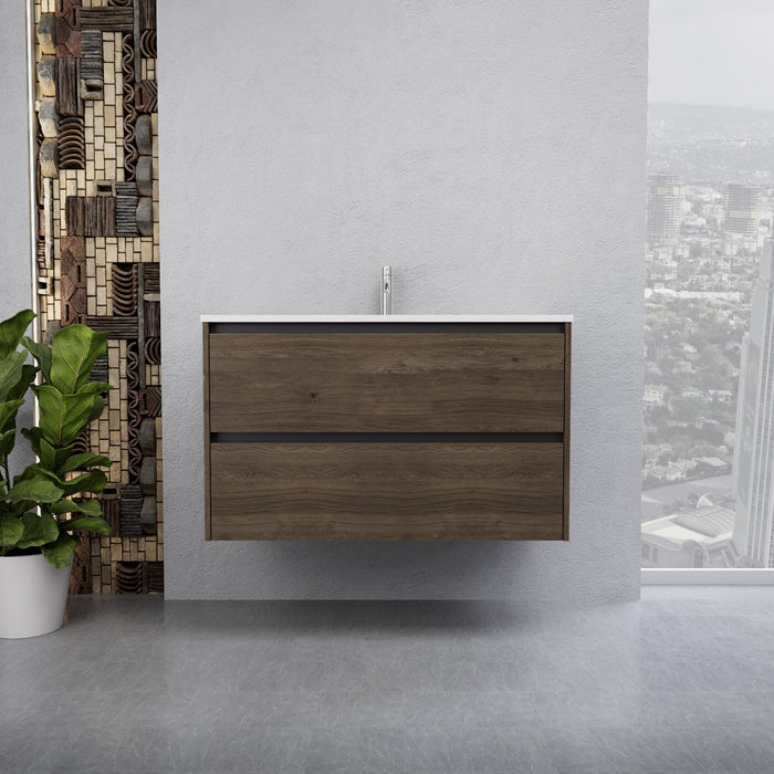 Inda - Mobile bagno L.100 con lavabo lucido / Rovere castano 2 cassetti - Smeraldo