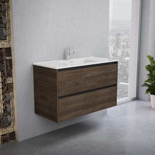 Inda - Mobile bagno L.100 con lavabo lucido / Rovere castano 2 cassetti - Smeraldo