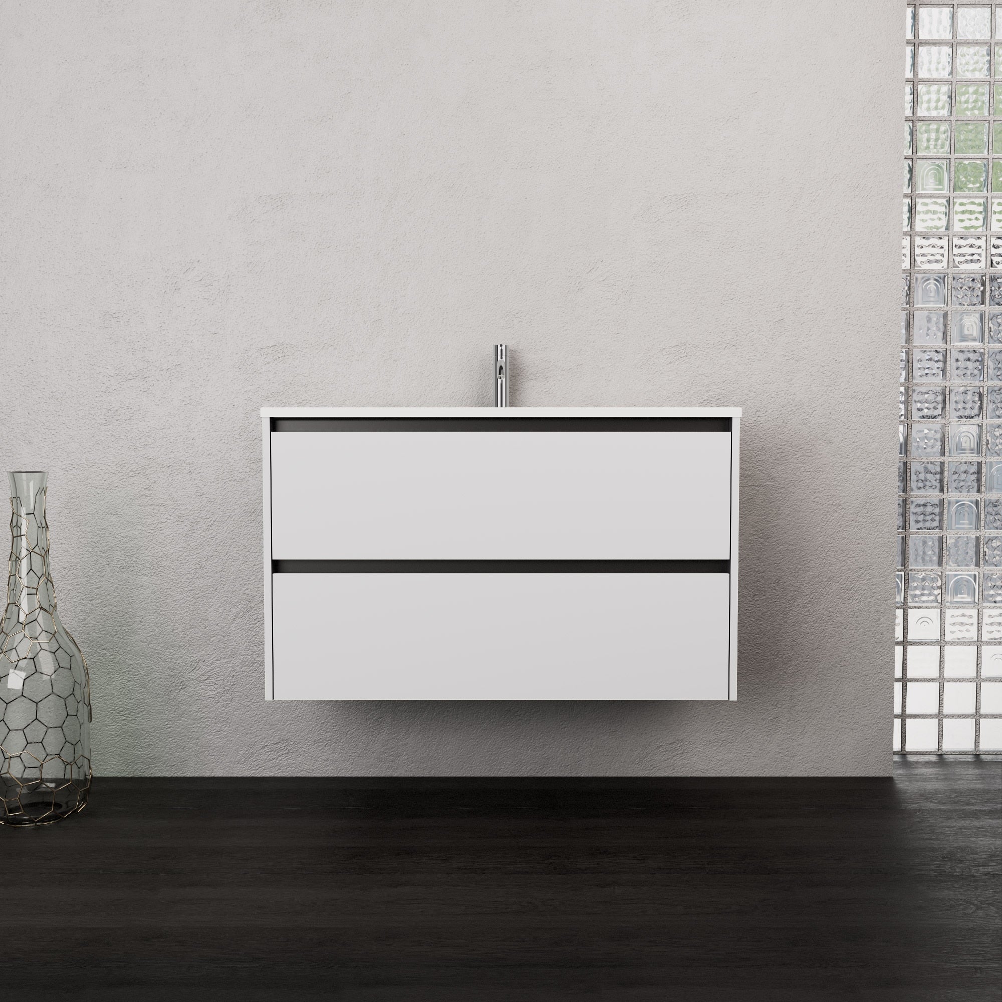 Inda - Mobile bagno L.100 con lavabo opaco / Bianco opaco 2 cassetti - Smeraldo
