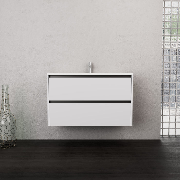 Inda - Mobile bagno L.100 con lavabo opaco / Bianco opaco 2 cassetti - Smeraldo