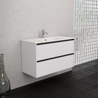Inda - Mobile bagno L.100 con lavabo opaco / Bianco opaco 2 cassetti - Smeraldo