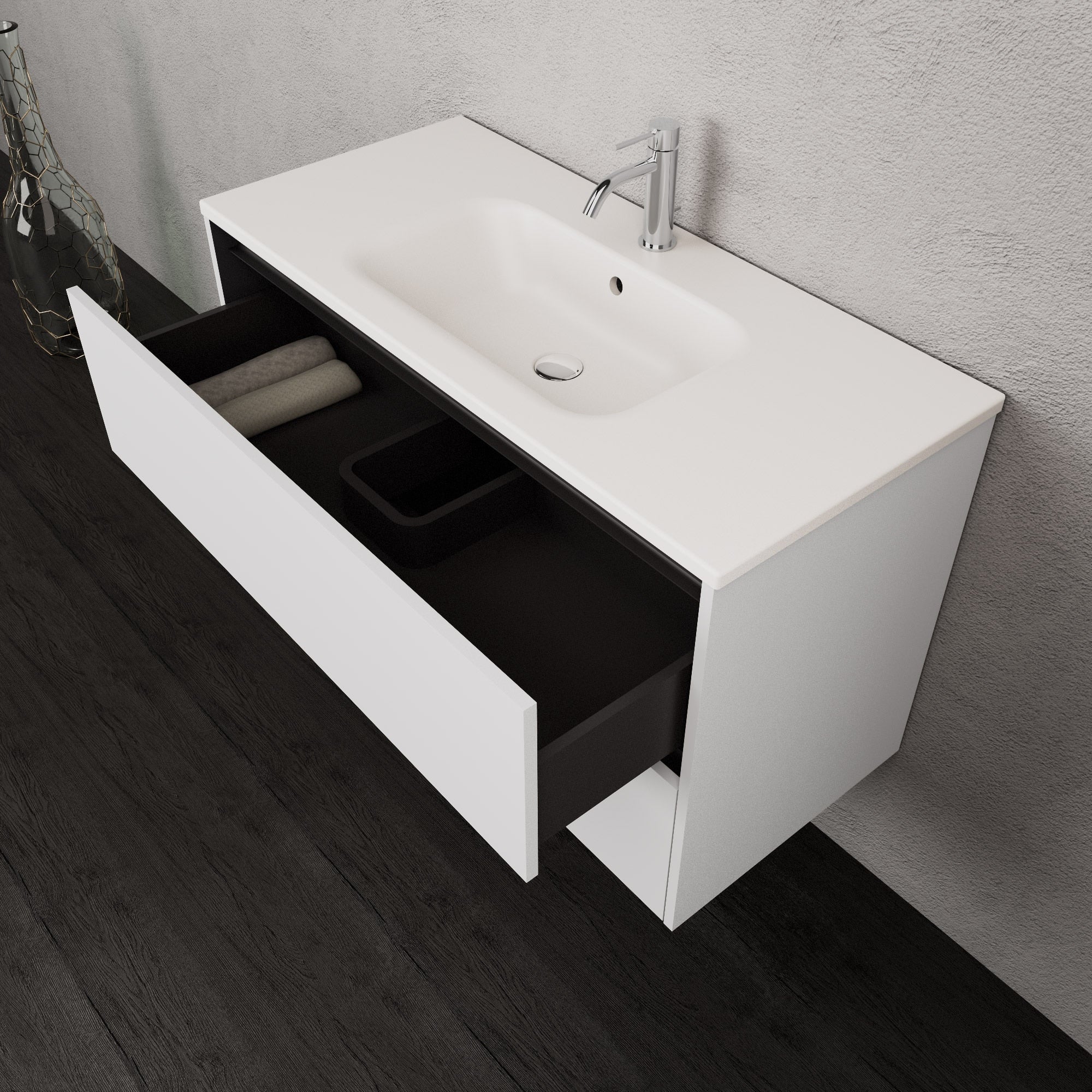 Inda - Mobile bagno L.100 con lavabo opaco / Bianco opaco 2 cassetti - Smeraldo