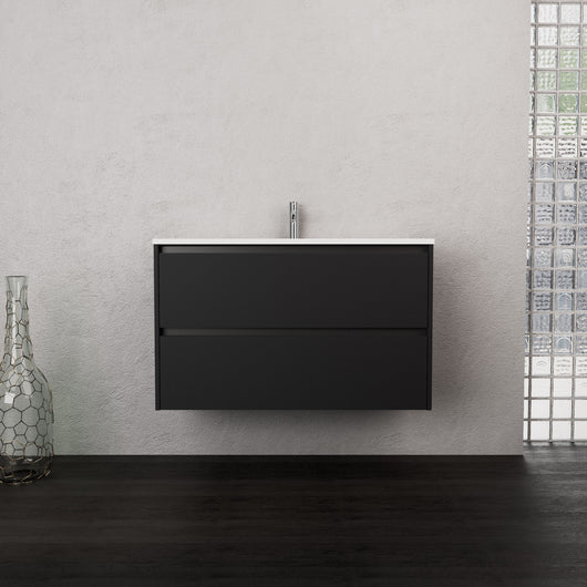 Inda - Mobile bagno L.100 con lavabo opaco / Nero opaco 2 cassetti - Smeraldo