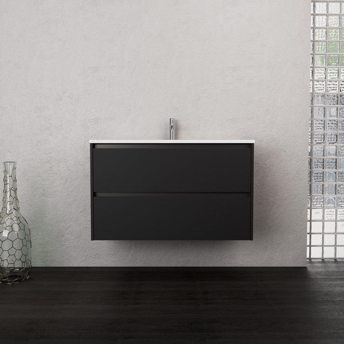Inda - Mobile bagno L.100 con lavabo opaco / Nero opaco 2 cassetti - Smeraldo