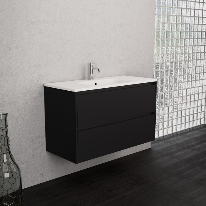 Inda - Mobile bagno L.100 con lavabo opaco / Nero opaco 2 cassetti - Smeraldo