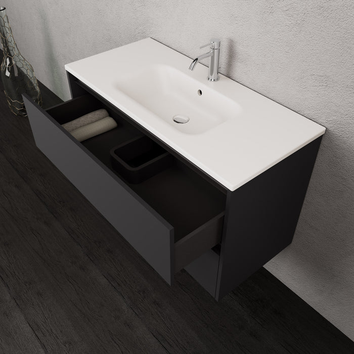 Inda - Mobile bagno L.100 con lavabo opaco / Nero opaco 2 cassetti - Smeraldo