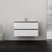 Inda - Mobile bagno L.100 con lavabo opaco / Bianco lucido 2 cassetti - Smeraldo