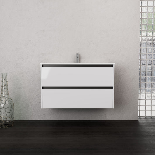 Inda - Mobile bagno L.100 con lavabo opaco / Bianco lucido 2 cassetti - Smeraldo