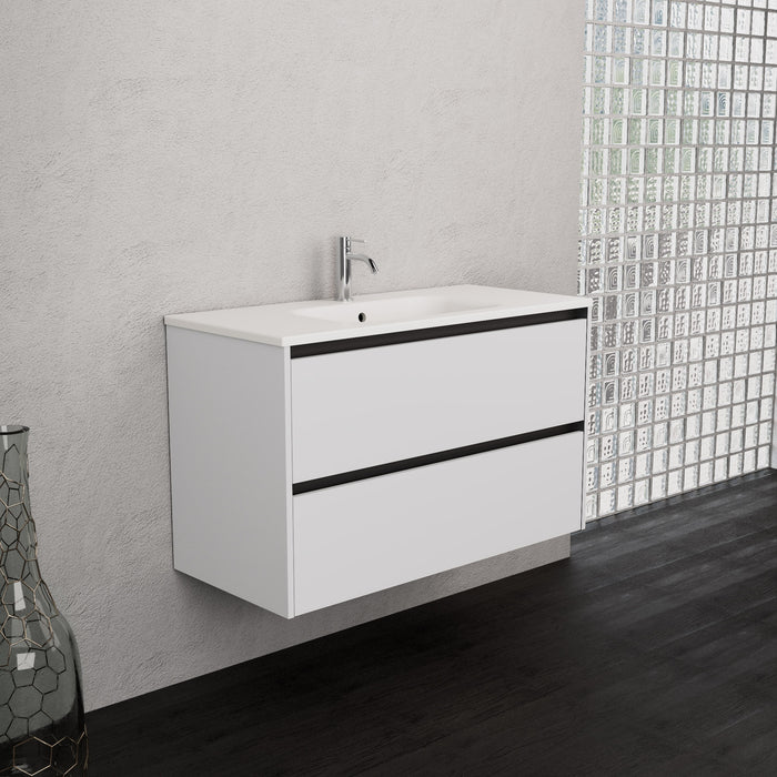 Inda - Mobile bagno L.100 con lavabo opaco / Bianco lucido 2 cassetti - Smeraldo