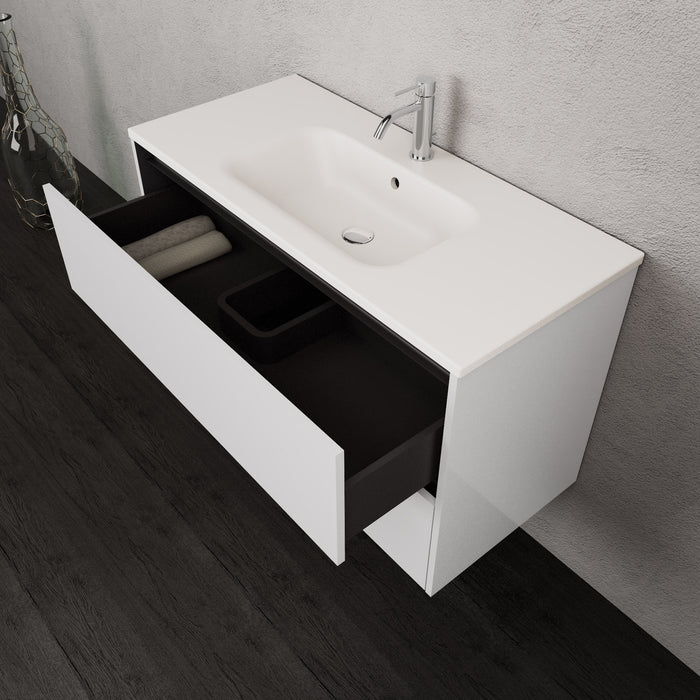 Inda - Mobile bagno L.100 con lavabo opaco / Bianco lucido 2 cassetti - Smeraldo