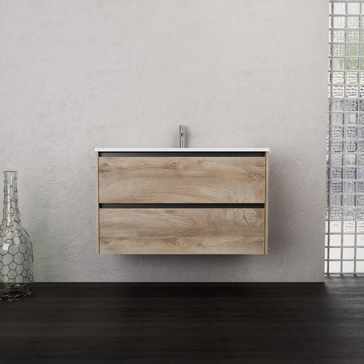 Inda - Mobile bagno L.100 con lavabo opaco / Rovere naturale 2 cassetti - Smeraldo