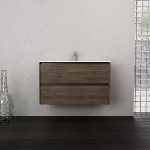 Inda - Mobile bagno L.100 con lavabo opaco / Rovere castano 2 cassetti - Smeraldo