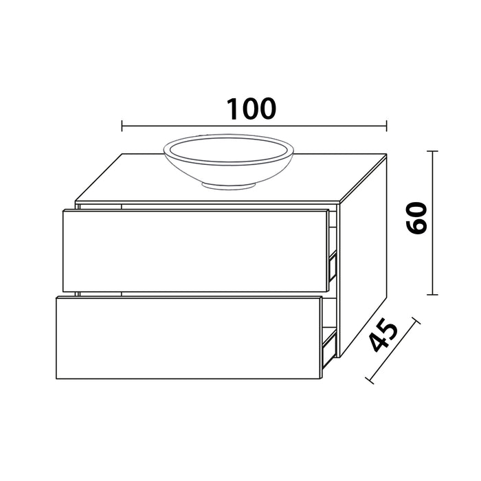 Inda - Mobile bagno L.100 con lavabo in appoggio / Bianco opaco 2 cassetti - Smeraldo