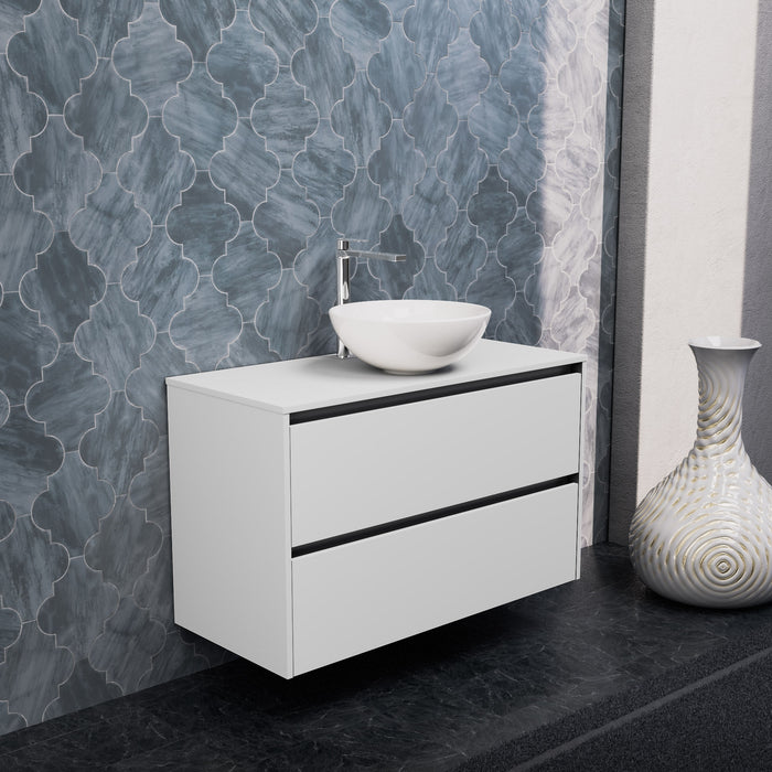 Inda - Mobile bagno L.100 con lavabo in appoggio / Bianco opaco 2 cassetti - Smeraldo