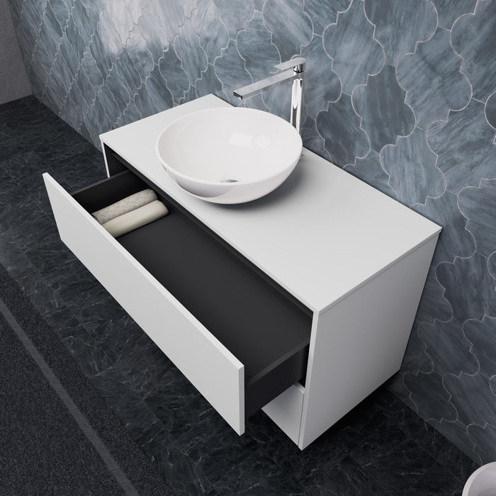Inda - Mobile bagno L.100 con lavabo in appoggio / Bianco opaco 2 cassetti - Smeraldo