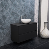 Inda - Mobile bagno L.100 con lavabo in appoggio / Nero opaco 2 cassetti - Smeraldo