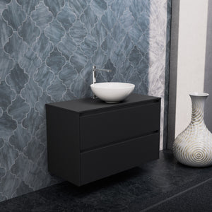 Inda - Mobile bagno L.100 con lavabo in appoggio / Nero opaco 2 cassetti - Smeraldo