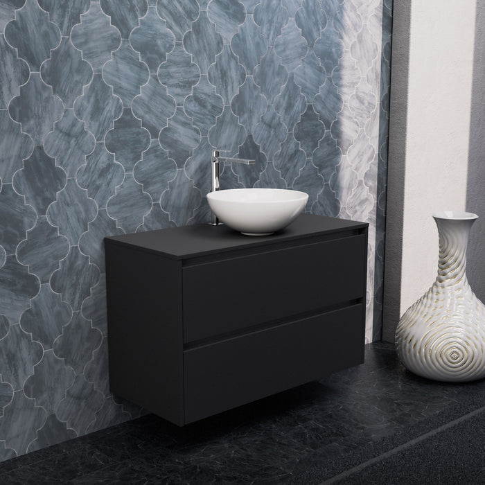 Inda - Mobile bagno L.100 con lavabo in appoggio / Nero opaco 2 cassetti - Smeraldo