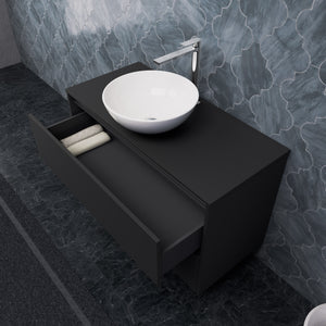 Inda - Mobile bagno L.100 con lavabo in appoggio / Nero opaco 2 cassetti - Smeraldo