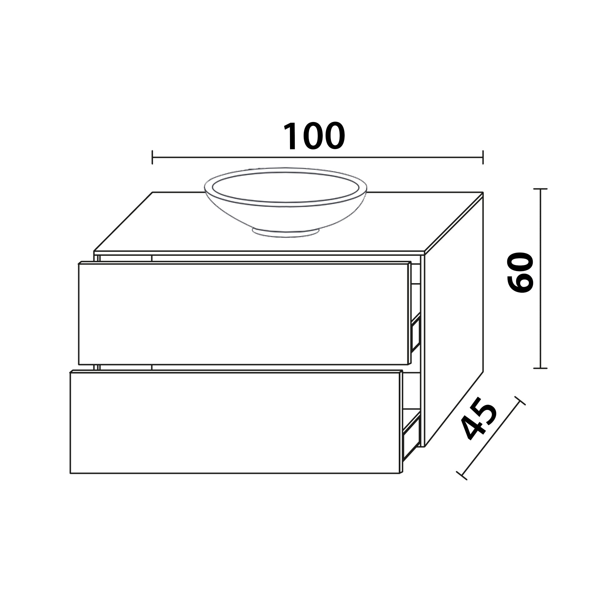 Inda - Mobile bagno L.100 con lavabo in appoggio / Bianco lucido 2 cassetti - Smeraldo