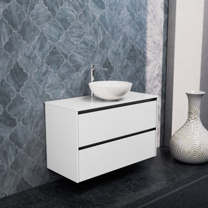 Inda - Mobile bagno L.100 con lavabo in appoggio / Bianco lucido 2 cassetti - Smeraldo