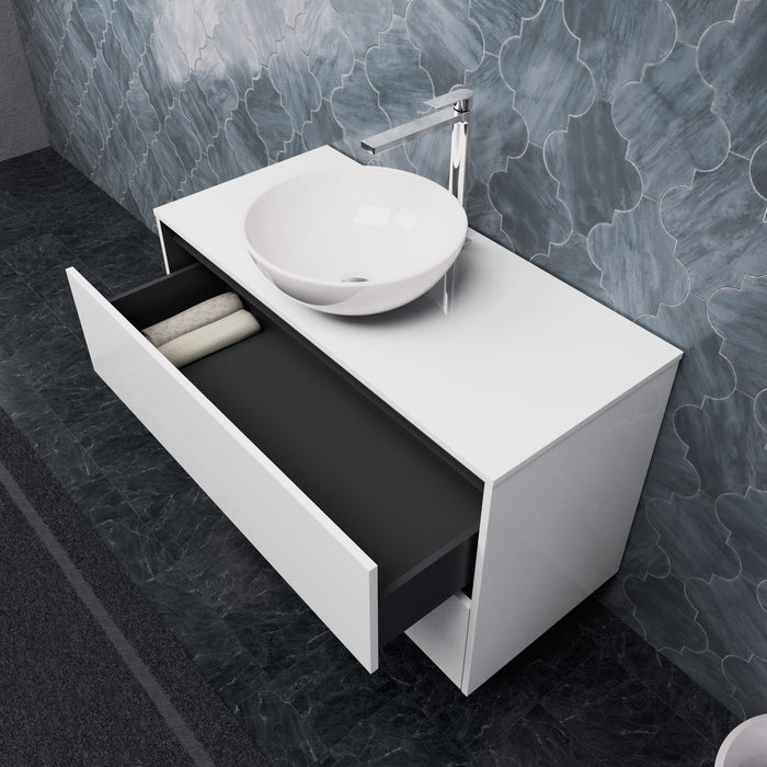Inda - Mobile bagno L.100 con lavabo in appoggio / Bianco lucido 2 cassetti - Smeraldo