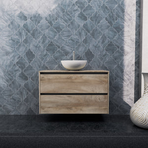 Inda - Mobile bagno L.100 con lavabo in appoggio / Rovere naturale 2 cassetti - Smeraldo