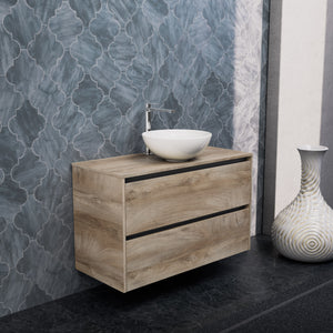 Inda - Mobile bagno L.100 con lavabo in appoggio / Rovere naturale 2 cassetti - Smeraldo