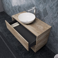 Inda - Mobile bagno L.100 con lavabo in appoggio / Rovere naturale 2 cassetti - Smeraldo
