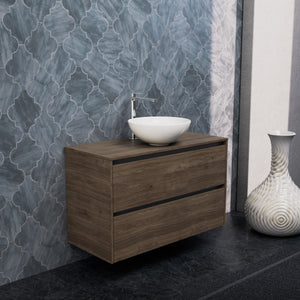 Inda - Mobile bagno L.100 con lavabo in appoggio / Rovere castano 2 cassetti - Smeraldo