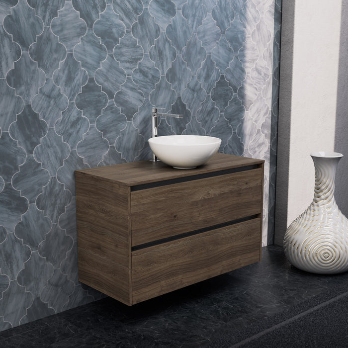 Inda - Mobile bagno L.100 con lavabo in appoggio / Rovere castano 2 cassetti - Smeraldo