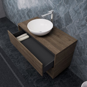 Inda - Mobile bagno L.100 con lavabo in appoggio / Rovere castano 2 cassetti - Smeraldo