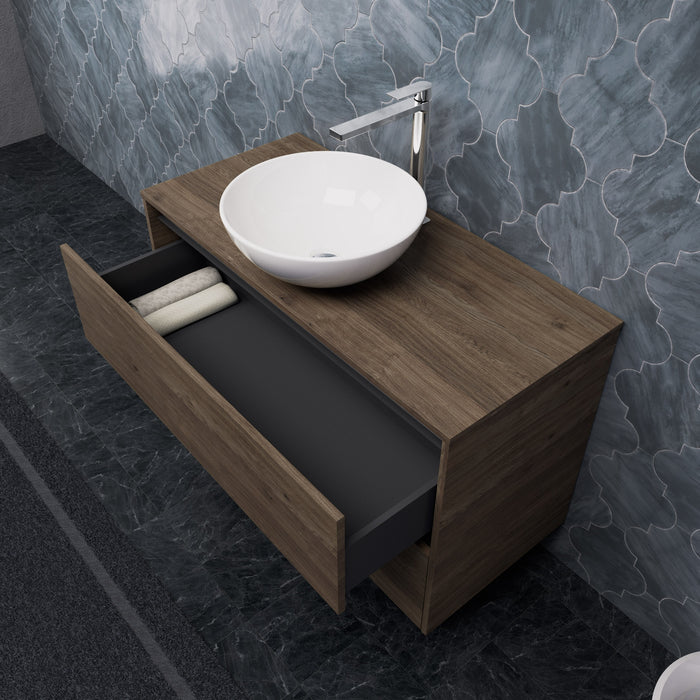 Inda - Mobile bagno L.100 con lavabo in appoggio / Rovere castano 2 cassetti - Smeraldo