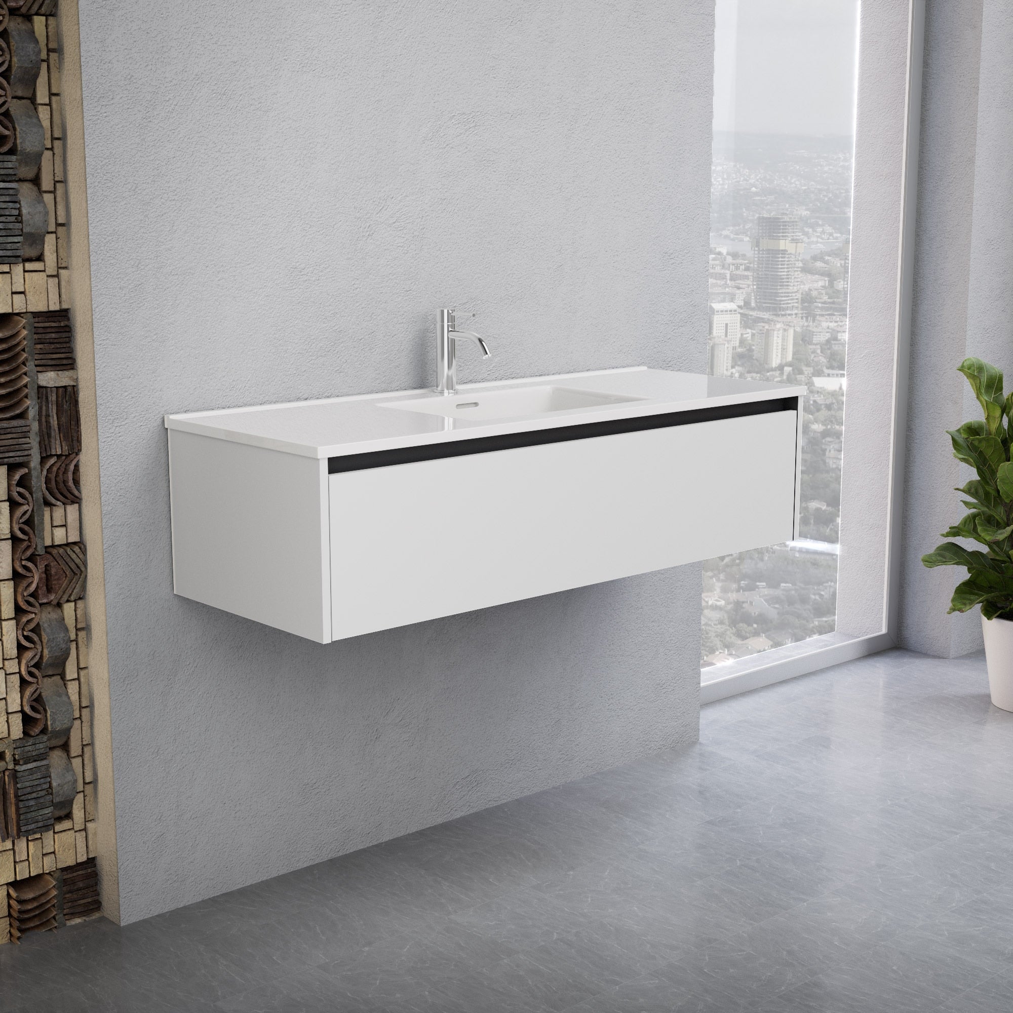 Inda - Mobile bagno L.120 con lavabo lucido / Bianco opaco 1 cassetto - Smeraldo