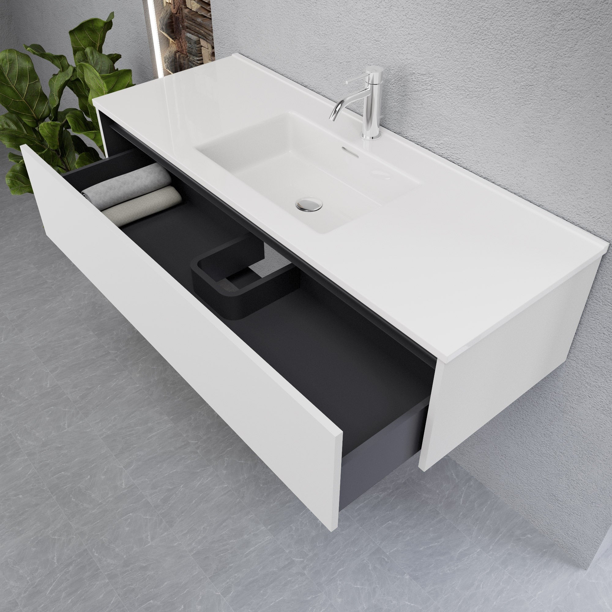 Inda - Mobile bagno L.120 con lavabo lucido / Bianco opaco 1 cassetto - Smeraldo