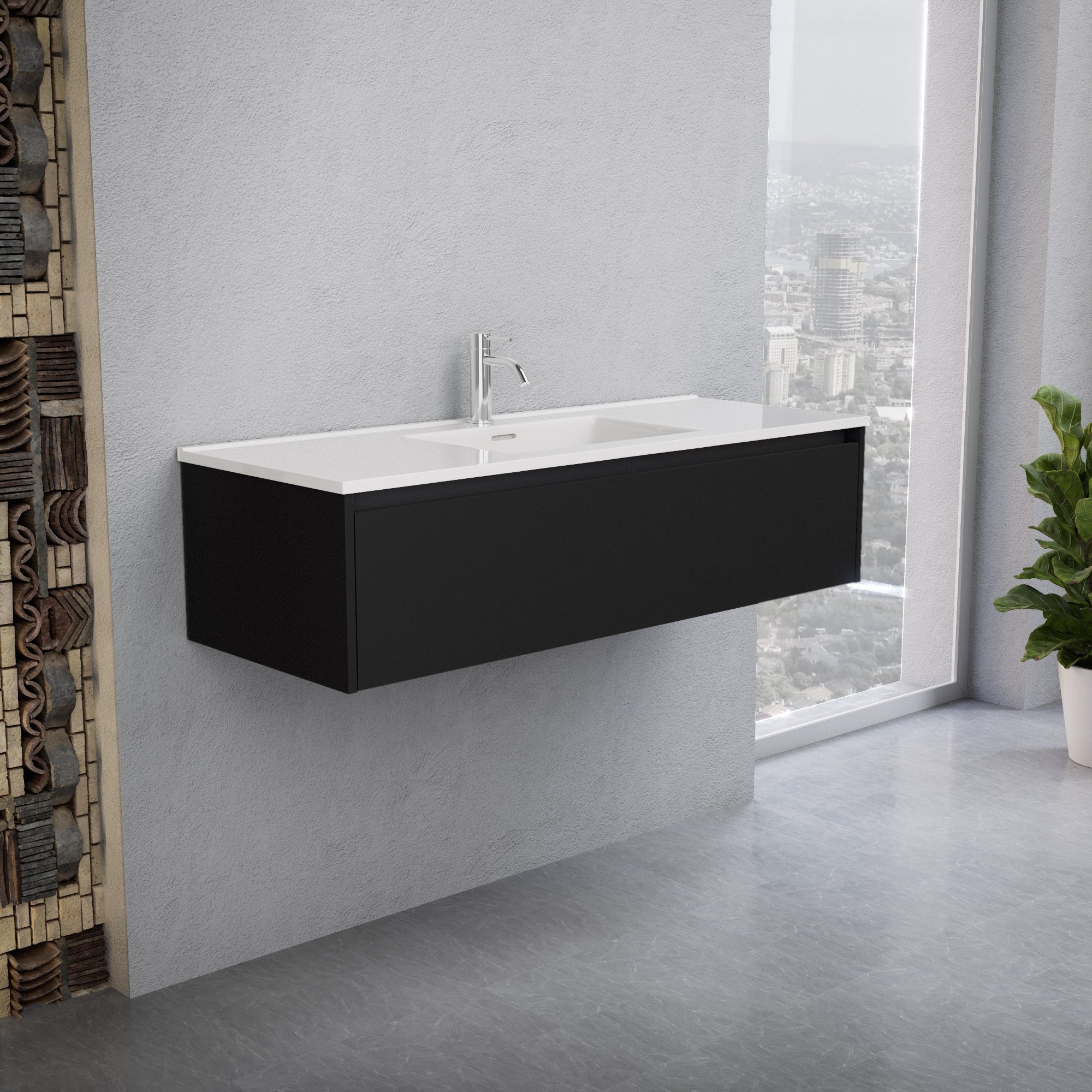 Inda - Mobile bagno L.120 con lavabo lucido / Nero opaco 1 cassetto - Smeraldo