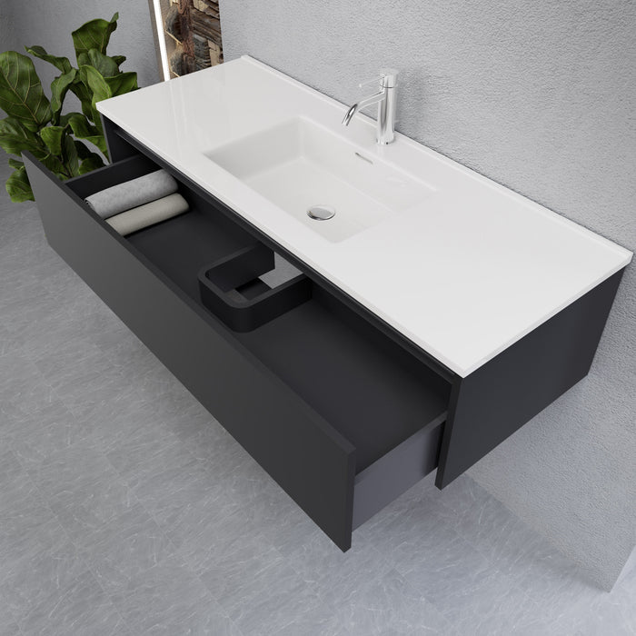 Inda - Mobile bagno L.120 con lavabo lucido / Nero opaco 1 cassetto - Smeraldo