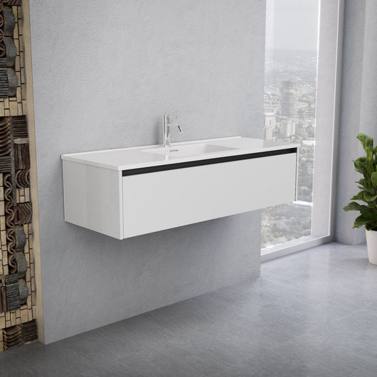 Inda - Mobile bagno L.120 con lavabo lucido / Bianco lucido 1 cassetto - Smeraldo
