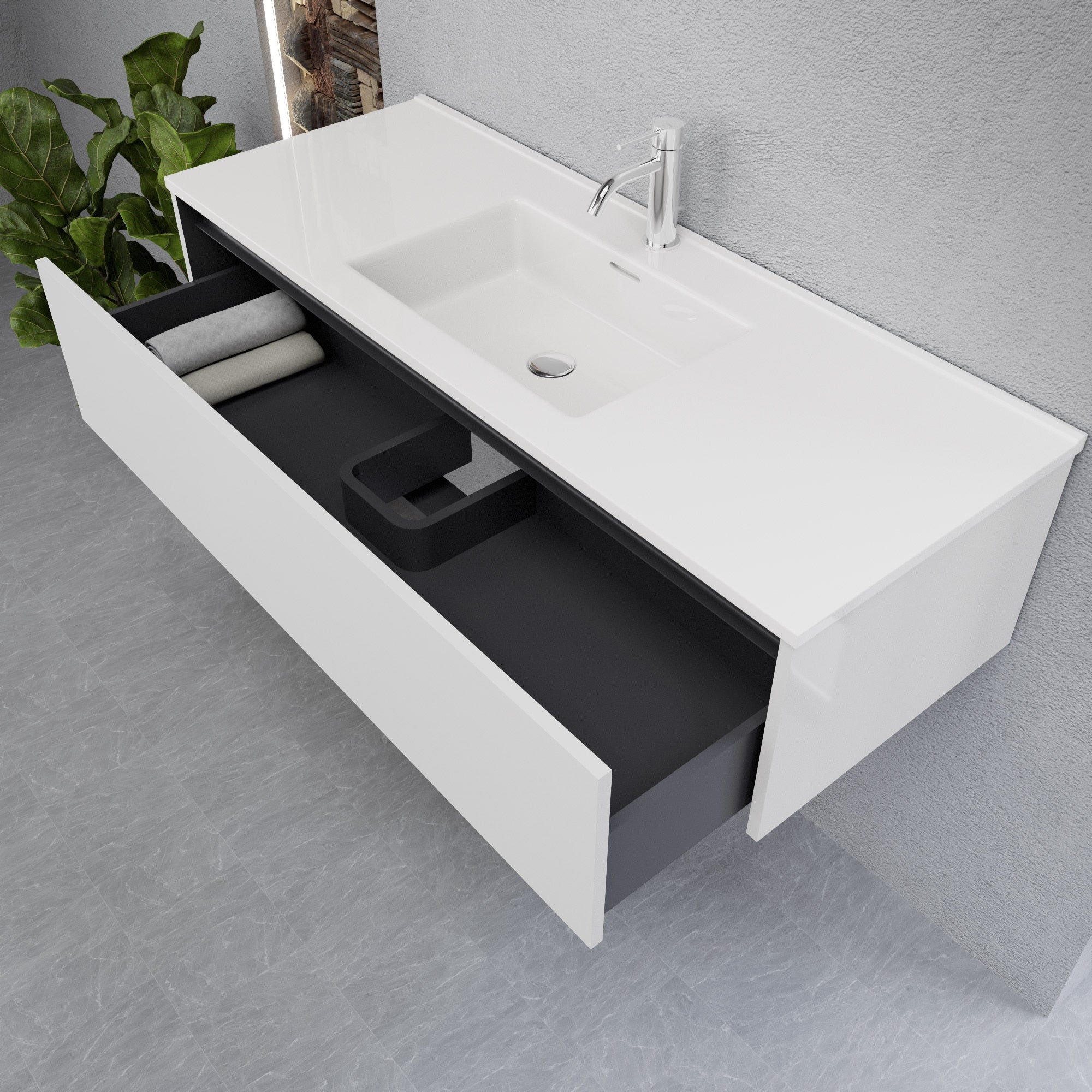 Inda - Mobile bagno L.120 con lavabo lucido / Bianco lucido 1 cassetto - Smeraldo