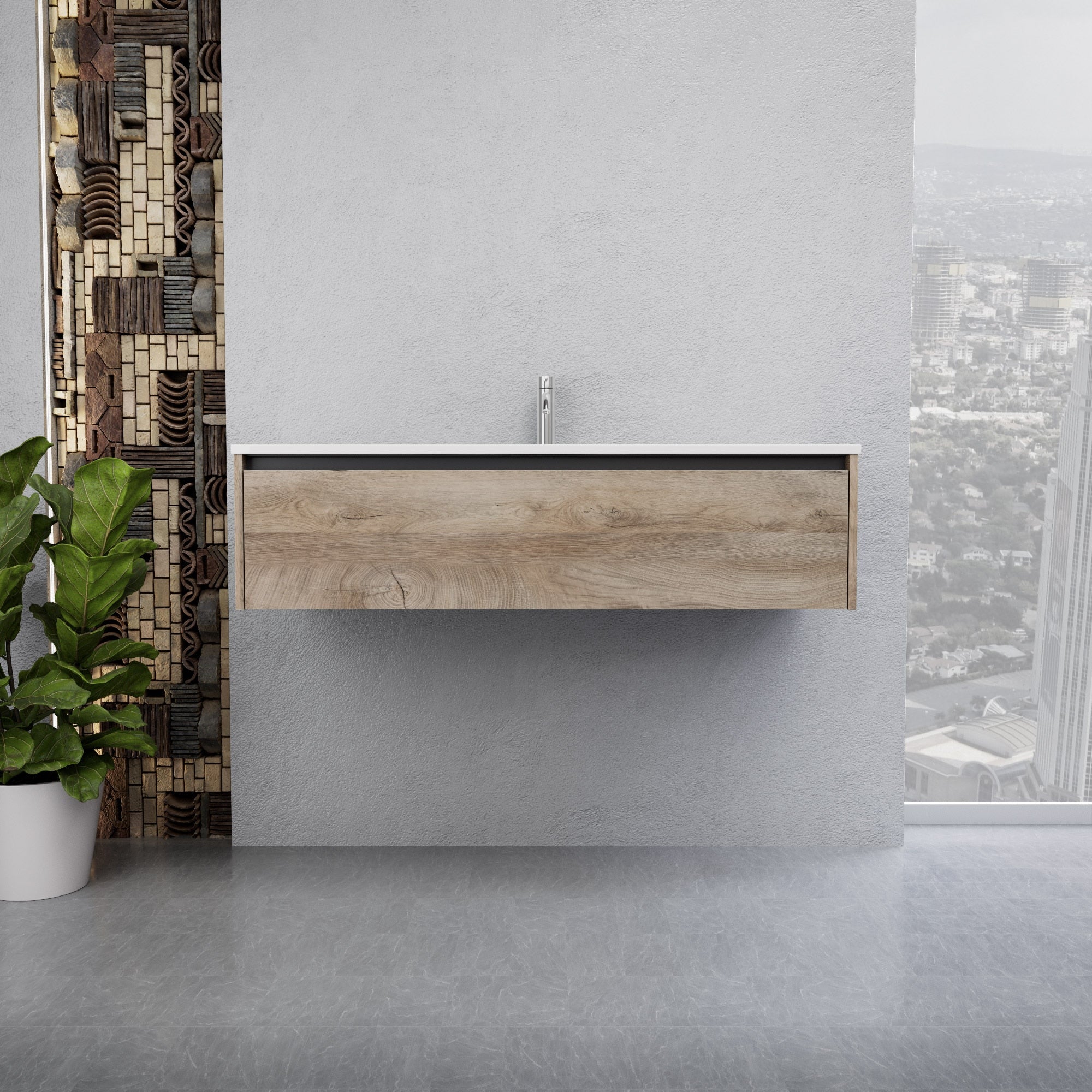 Inda - Mobile bagno L.120 con lavabo lucido / Rovere naturale 1 cassetto - Smeraldo